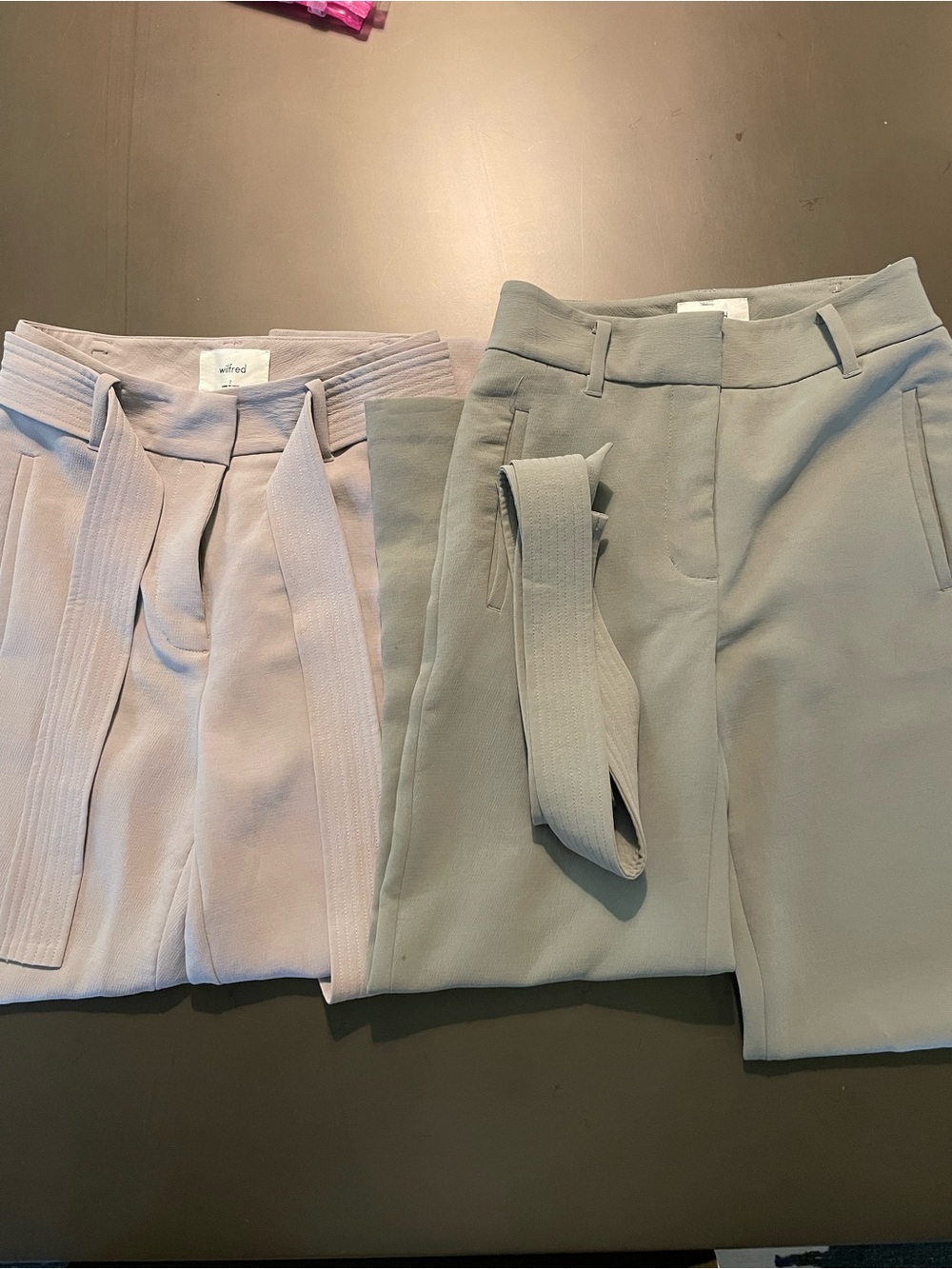 Wilfred Aritizia High-Rise Tie-Waist Pants - Light Gray and Light Sage Bundle